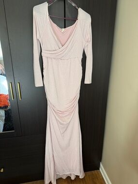 Women's Light Pink Long Sleeve maternity Maxi Dress with a train